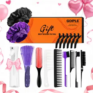 【Valentines Day Gift Box】Hair Brush Set Detangler Brush Satin Bonnet Nylon Bristle Brush Edge Tool Kit for Curly Hair Styling Detangling Multifunctional Haircare Sleeping