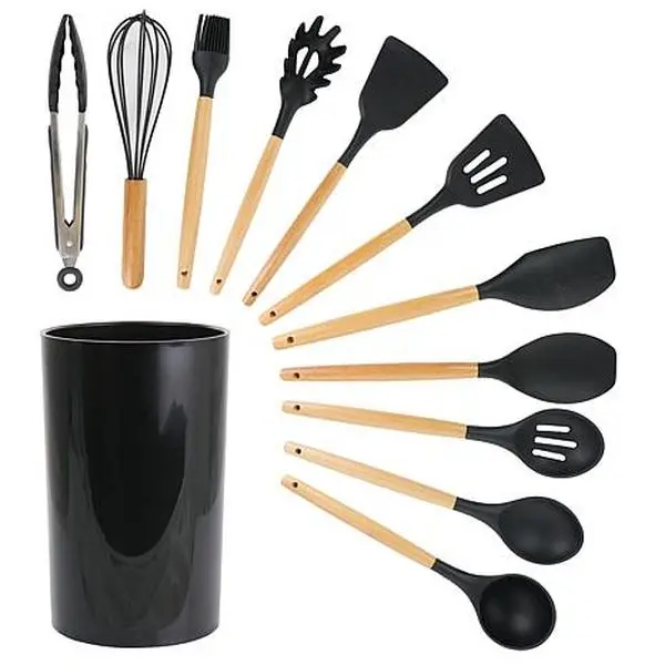 MegaChef Black Silicone and Wood Cooking Utensils, Set of 12 MegaChef Black Silicone and Wood Cooking Utensils, Set of 12