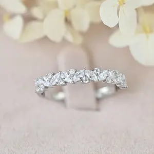 Janefashions Marquise CZ Sterling Silver Half Eternity Wedding Band Celebration Ring S14166