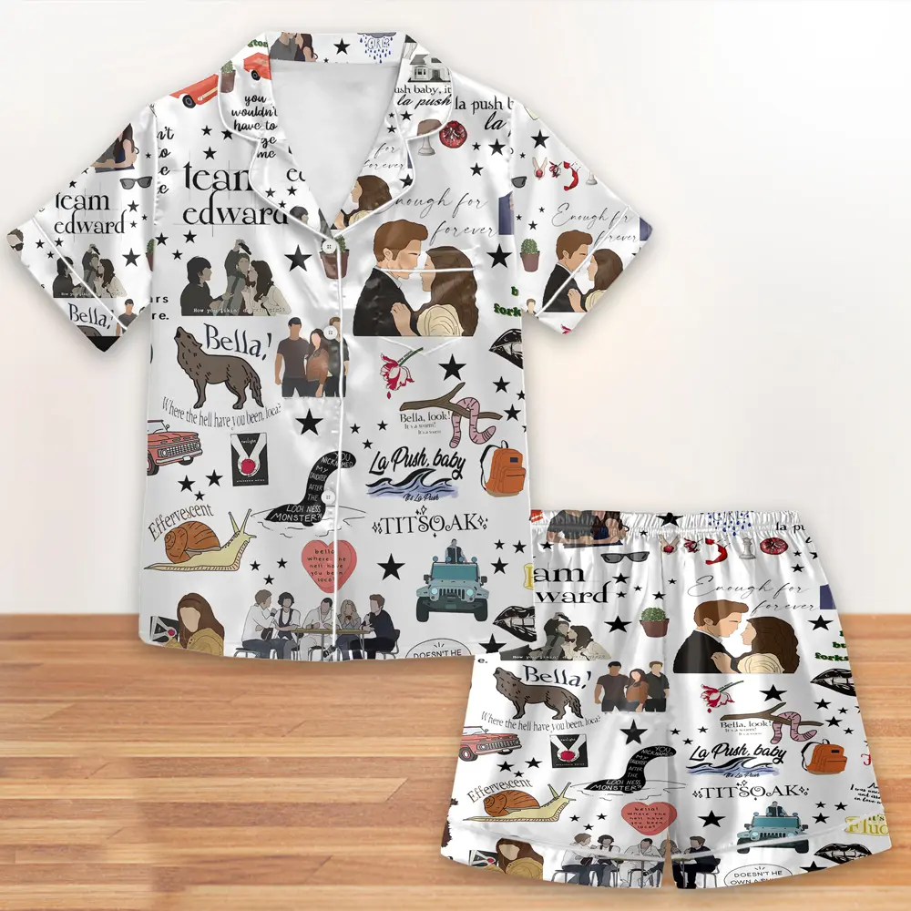 (Without Fatty text) The Twilight Saga Satin fabric Pyjama Pajamas Set HG Edward Bella Pajama