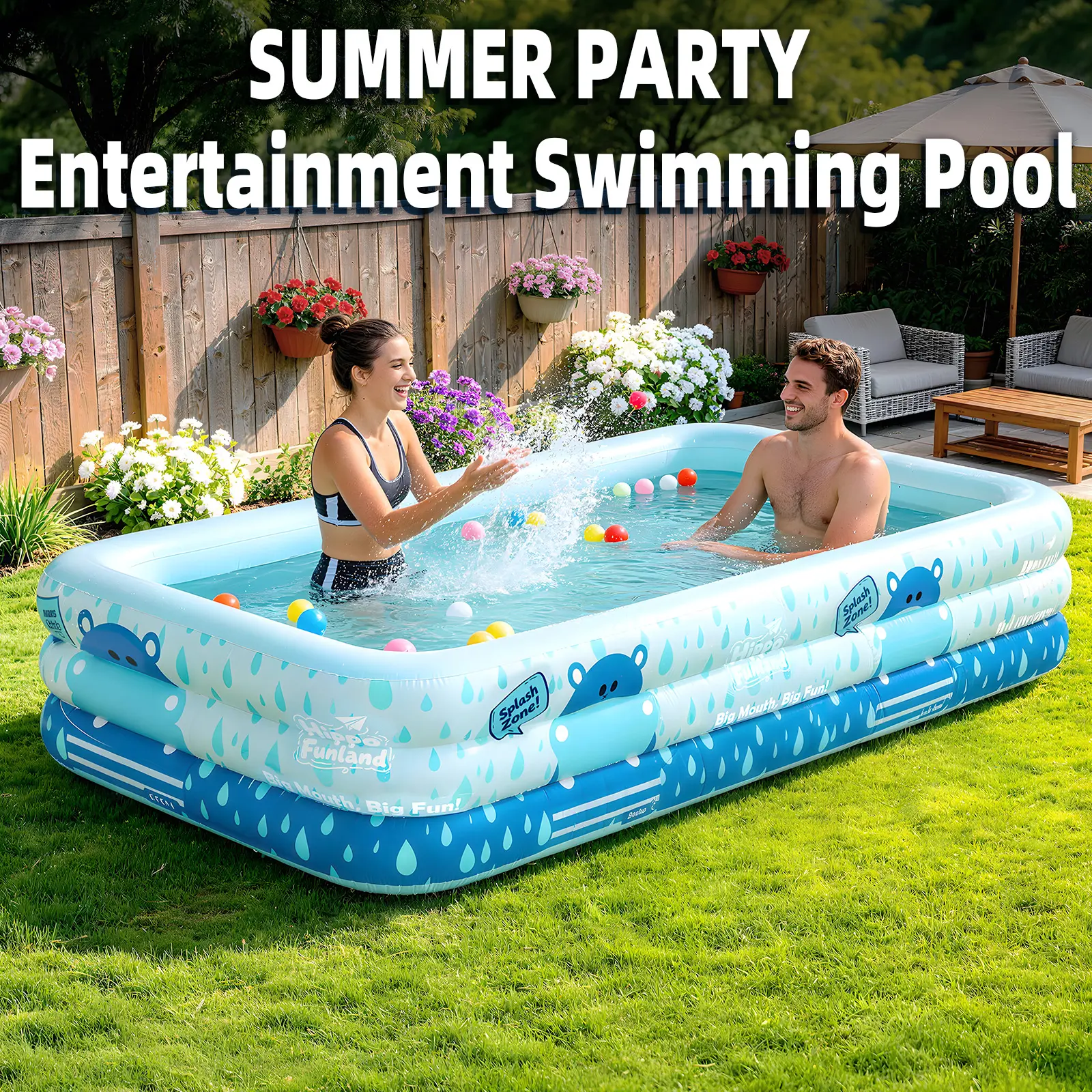 Spacious 3-Tier Inflatable Pool - Leak-Proof Oversized Pool for Adults, Kids & Summer Parties