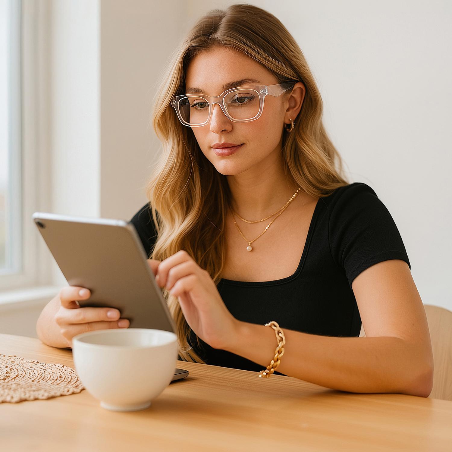 Kimorn Women's Anti-Blue Light Reading Glasses Christmas gifts Unisex Square Frame for Eye Fatigue & UV Protection - High Quality Durable Eyewear