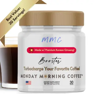 Monday Morning Coffee – Designer Coffee Booster for Energy & Focus. Premium Red Korean Ginseng & Colombian Arabica Instant Coffee. 30 Serving Bottle.