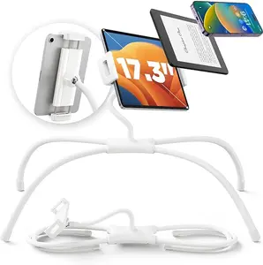 SAIJI for iPad Stand Holder Adjustable Tablet Stand for Desk, Portable Monitor Stand Tablet Holder for Bed Fit for Phones, Tablets, Portable Monitor, Switch and More 4.7"-17.3" Devices(White)