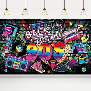 1pc 2D Flat Universal Polyester Backdrop, Back to The 90s, Hip Hop Graffiti, Retro, Hanging Banner, for Multipurpose Use, Birthday, Party Decorations, Room, Garden Decor Ornaments White