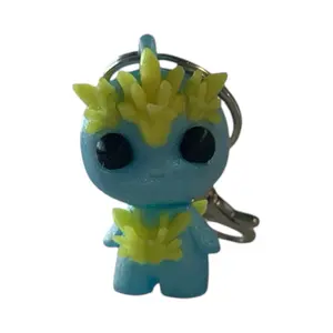 GlowAlien Crystal Keychain - Sky Blue 3D Printed Alien with Glow-in-the-Dark Crystals | Cute Galaxy Charm Collectible Sky Blue & Yellow Glows