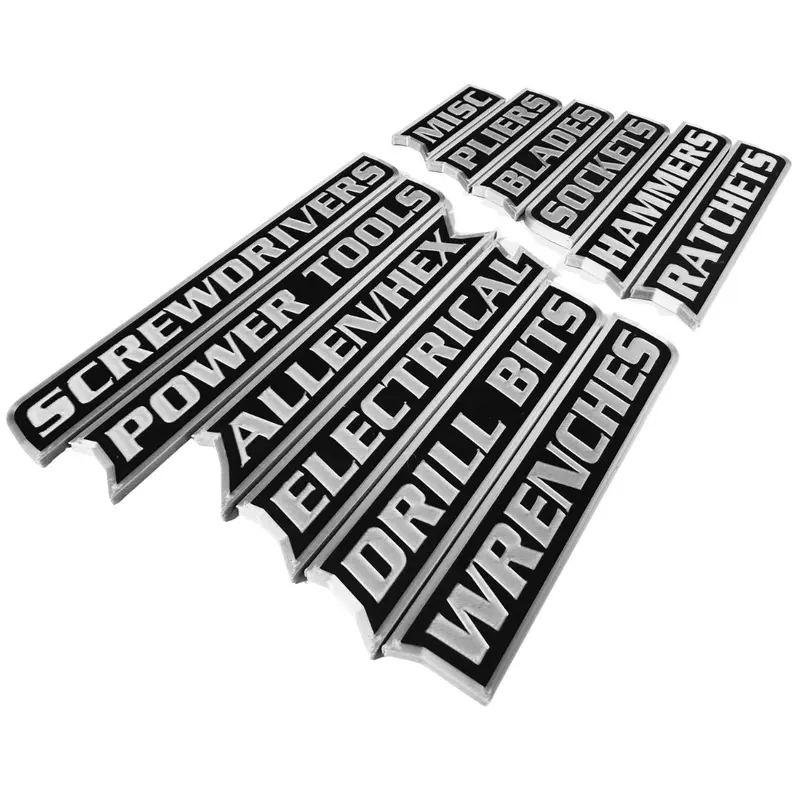 ColKy 12-Pack 24mm Flat Rectangle Strong Magnetic Toolbox Labels - 4mm Thick High-Quality PLA Plastic 3D Printed Customizable Text Glueless Magnets, Metallic Silver Text, Blue Inlay, for Garage Metal Cabinets, Drill Bits/Blades Organization