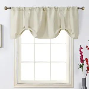 Tie Up Curtain Valance Window Treatment for Living Room, Adjustable Balloon Rod Pocket Drape Valance, Set of 1, 54 X 18 Inch, Nature Beige