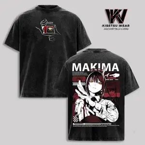 Makima Control Devil T-Shirt, Chainsaw Man Anime Graphic Tee, Y2K Vintage Streetwear Oversized Shirt, Acid Wash Soft Cotton Gym Pump Cover, Unisex Anime Outfit Gift for Fans