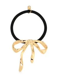 Bow Organica Hair Tie Gold Tone Ruffled Bowknot Elastic 1.89" Size for Stylish Hair Accessory