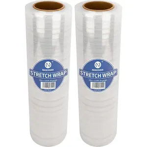 18 Inch Stretch Wrap - 1200 Feet | 60 Gauge, 2 Roll Clear Plastic Self-adhering Stretch Wrap Film for Pallet Wrap, Thick and Durable Packing Moving Supplies Heavy Duty Shrink Film