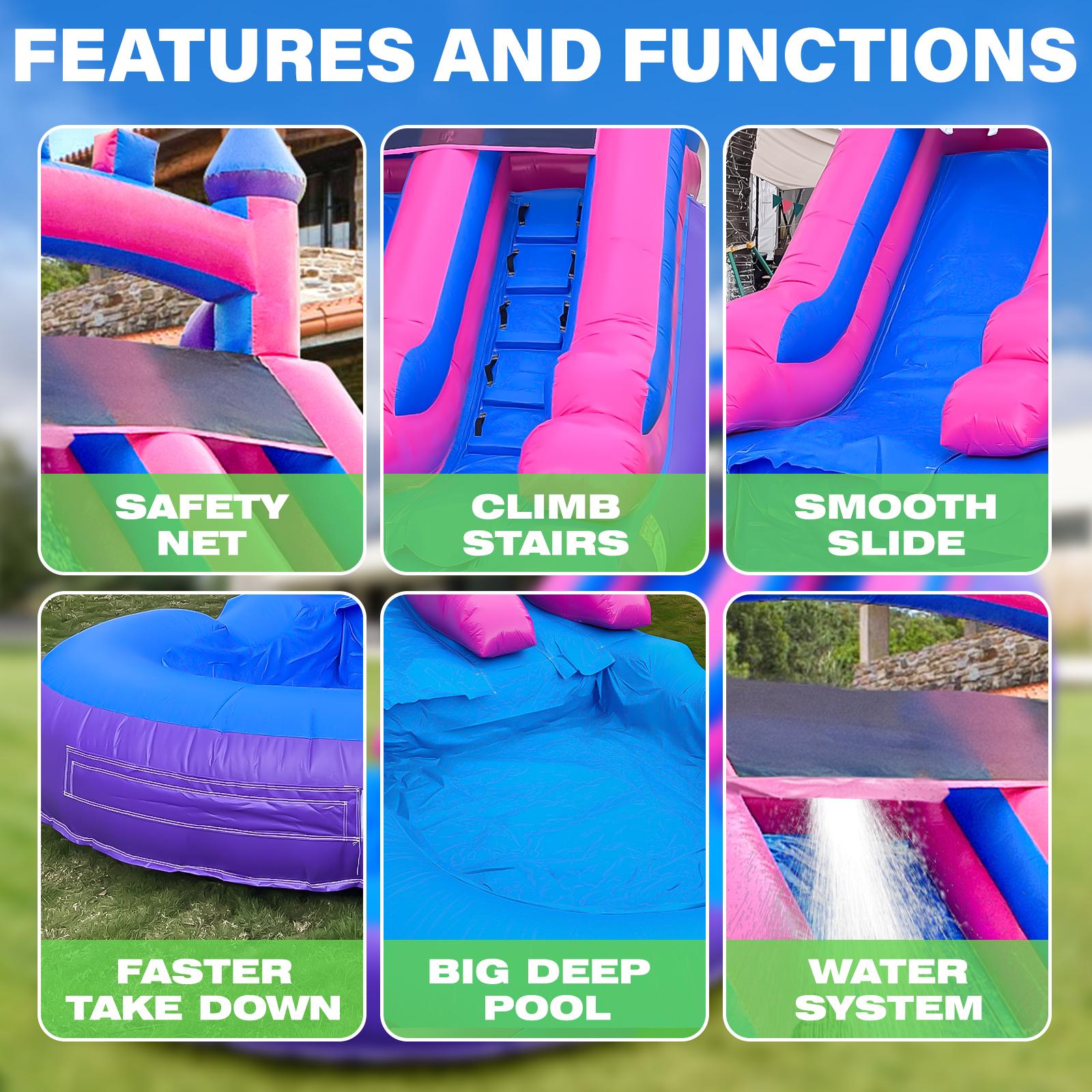 Commercial Grade Water Slide  Inflatables Rental-Grade Adult Water Slides with Blower and Pool Large Water Slides for Kids and Adults, Summer Water Slide Inflatables for Backyard and Outdoor Use of Commercial-Grade PVC