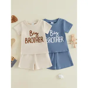 Baby Toddler Boys Summer Shorts Sets 6 12 18 24 Months 2T 3T 4T Short Sleeve O Neck Letter Embroidery Tops and Solid Color Shorts Outfits