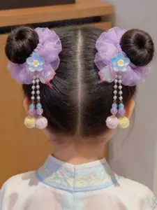 New Vintage Butterfly Hair Tie, Silk Ribbon Hanfu Accessory, Traditional Style Hair Band for Kids, Elegant Ethnic Hair Decoration