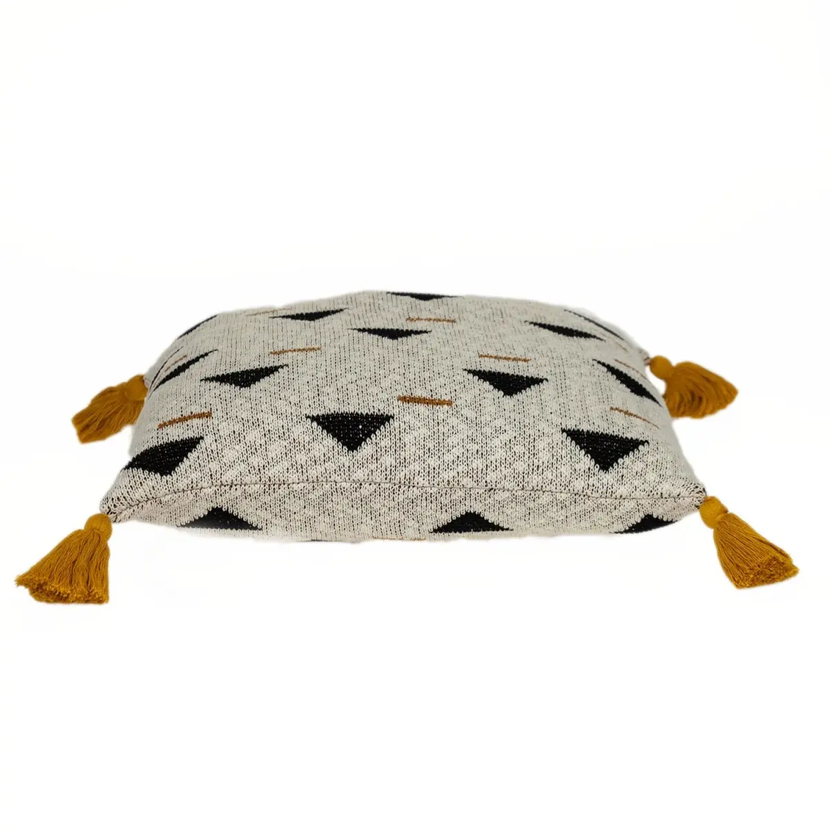 100% Cotton Knitted Decorative Soft Touch Throw Pillow, 20x20x4 in Square, 360 Stand, Geometric Print, Knitted Texture, Beige-Black-Yellow Natural Tones, Transitional Look, Decorative Cushion, Soft Touch Cushion, Comfy Cushions