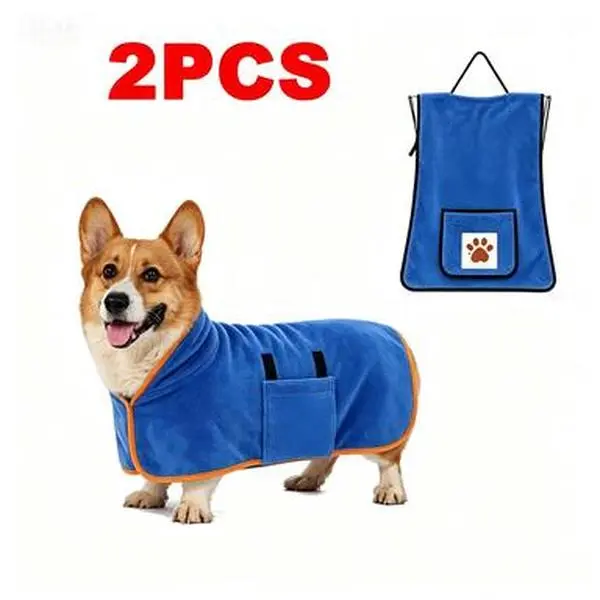 Pet Drying Bath Robe & Absorbent Towel Set, Microfiber Quick Dry Dog Bathrobe with Pocket, Super Water Absorbing Pet Bath Towel for Dogs Cats, Puppy Grooming Shower Swimming Bath Accessories