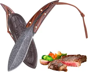 Feather Kitchen Knife for Meat Cutting, Peeling, Slicing & Boning, High Carbon Steel Full Tang Blade Rosewood Handle with Leather Sheath, Professional Cooking & Outdoor Knife 7.8''