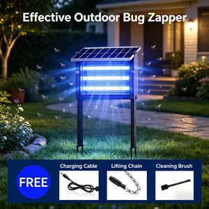 IPX4 Waterproof Electric Mosquito Zapper with Triple UV Light Tubes, Solar & USB Dual Charging Fly Insect Killer Lamp, Hanging Stakeable 2-in-1 Bug Trap for Home Indoor Farm Lawn Outdoor Pest Control