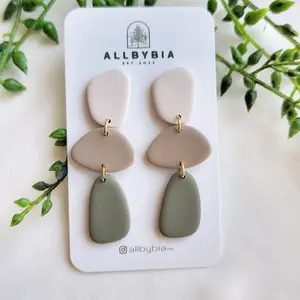 Pebble dangle polymer clay earrings, lightweight, handmade statement earrings