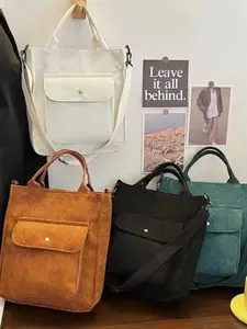 Women's Fashionable Corduroy Shoulder Bag, Casual Versatile Tote Bag for Daily Used, Trendy All-match Bag for Commuters and Students