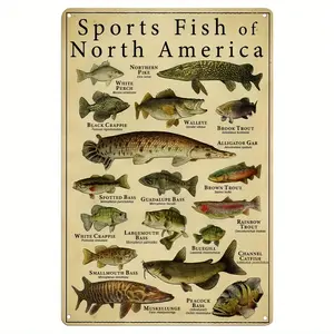 Vibrant Sports Fish Of North America Metal Plaque - Colorful Fun Decor For Home, Room, Wall, Bar, Cafe - Unique Conversation Starter, Handcrafted Artwork, Long-Lasting Durability, Easy Installation