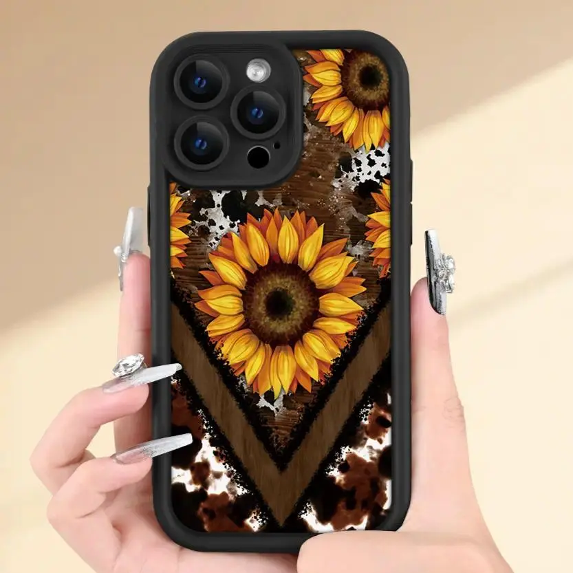 1.2mm Soft TPU Durable Protective Case for Various iPhones (11/12/13/14/15/16/17 Pro), Black Animals Print (Western Leopard & Sunflower) Shockproof Mobile Phone Accessories, Christmas Gift for Partner, Gift Idea
