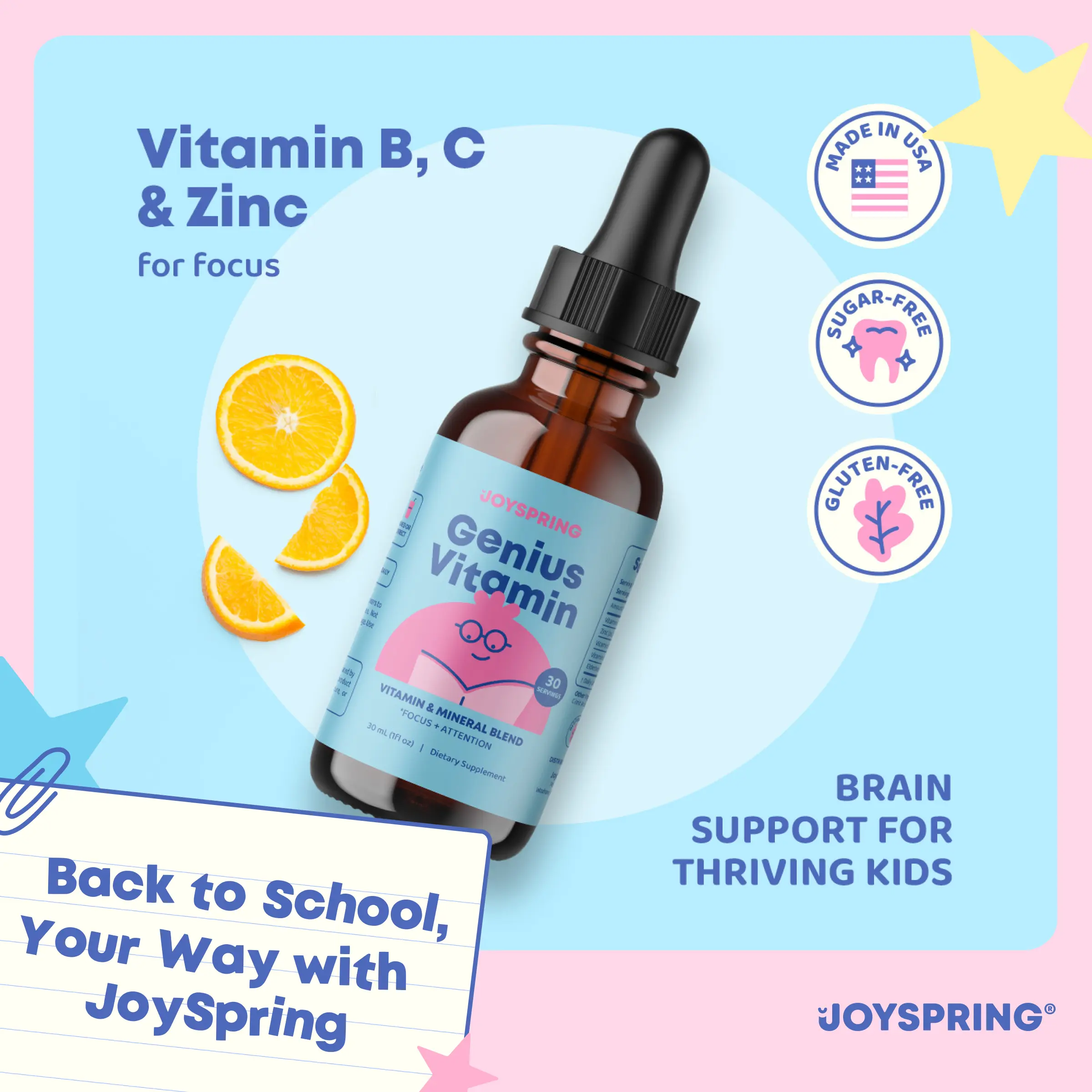 JoySpring B Complex Vitamin B Complex Liquid Drops with Elderberry, Zinc & Vitamin C - Supplement Healthcare Natural