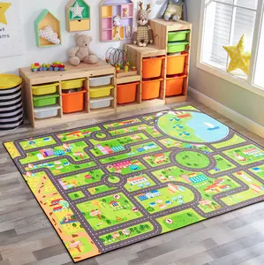 Sorbus City Streets Car Road Map Interactive Toy Car Route Activity Area Carpet Rug Floor Playmat Washable Rug for Kids Easy to Iron Rugs for Safe and Fun Travel