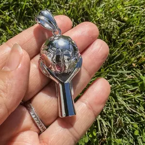 925 Sterling Silver Earth Pendant [World in My Hands Pendant], 2.5” long,  1” wide, weighted -20.1g