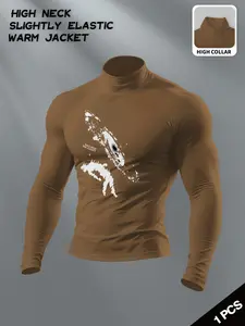 Men's High Neck Compression Thermal Top - Slim Fit Slightly Elastic Base Layer with Galaxy & Falling Star Graphic, Warm Long Sleeve Shirt for Gym, Running, Outdoor Activities & Daily Wear, Versatile Athletic Undershirt for Fitness Enthusiasts, Space Theme