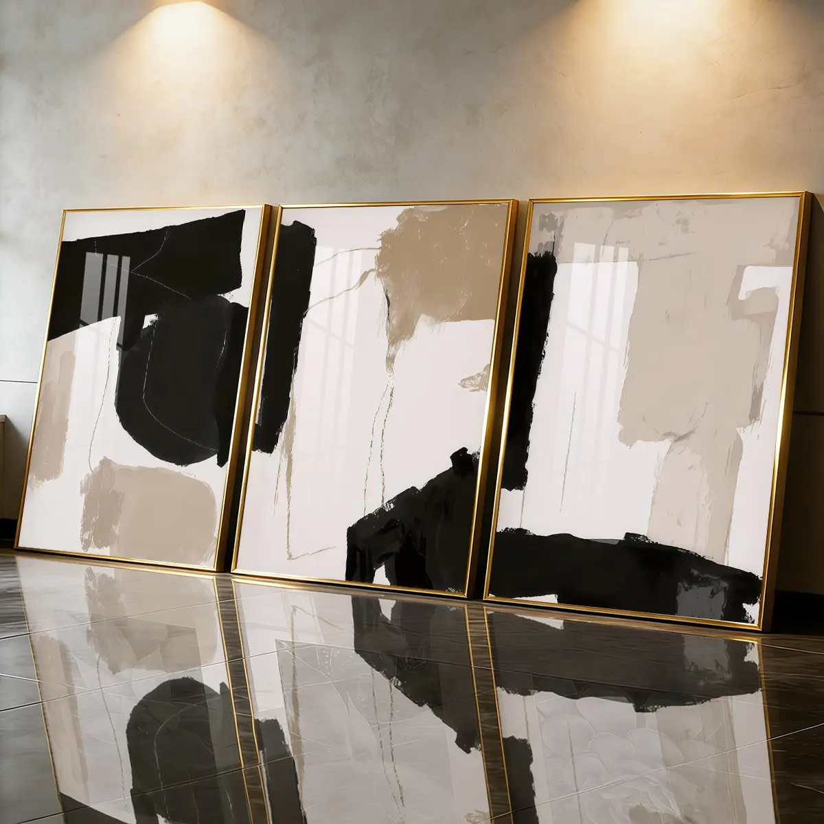 3 Count Aluminum Alloy Frame Canvas， Fashion Poster， Abstract Black And Beige Painting， Modern Living Room Decoration， Light Luxury Family Art， Suitable For Bedroom， Corridor And Office Wall Decor， Gift