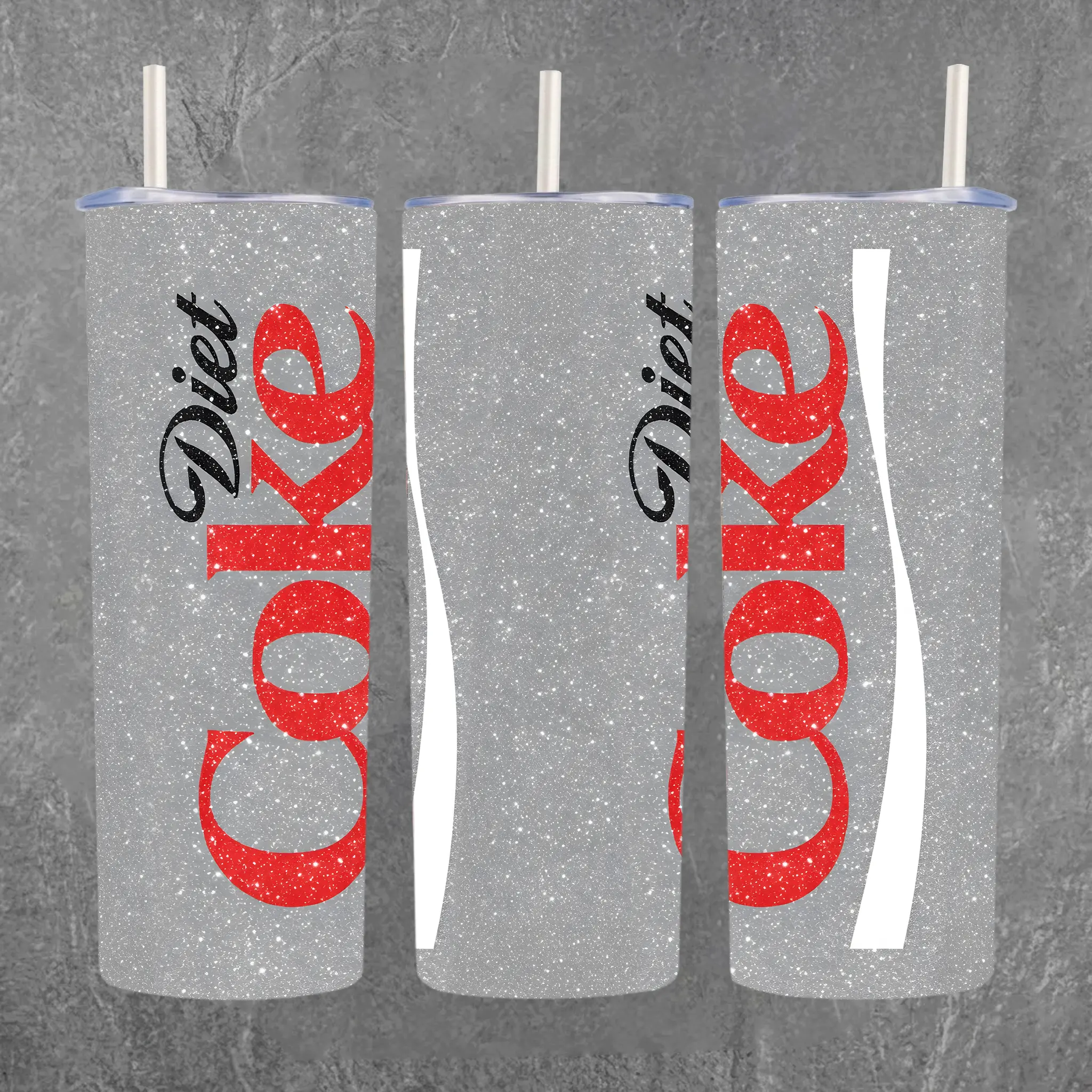 Diet Coke Glitter Skinny Tumbler 20oz Stainless Steel Travel Mug, Diet Coke Lover Gift, Sparkle Soda Cup With Straw, Reusable Insulated Drink Tumbler