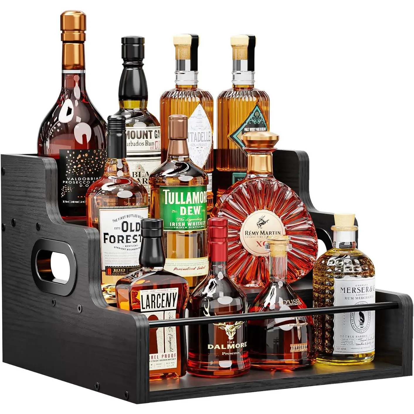 Bottle Display Shelf, Coffee Syrup Rack Organizer, 3 Step Countertop   Rack, Mini bar, Cabinet, Home Retro Bar Shelf Stand for  , (Black)