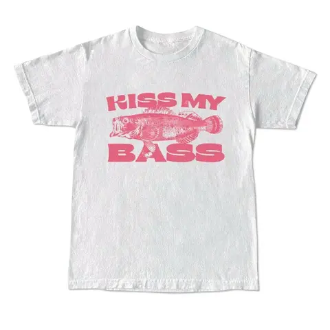 Men's Soft Cotton Short-Sleeve T-Shirt - Loose Fit Crew Neck, Ribbed Seamless Basic Top, Double Stitch, Pink Limited Edition, Fadefree Kiss My Bass Fisher Graphic, Foldable Smooth Casual Menswear for Birthday Gifting, Black-4