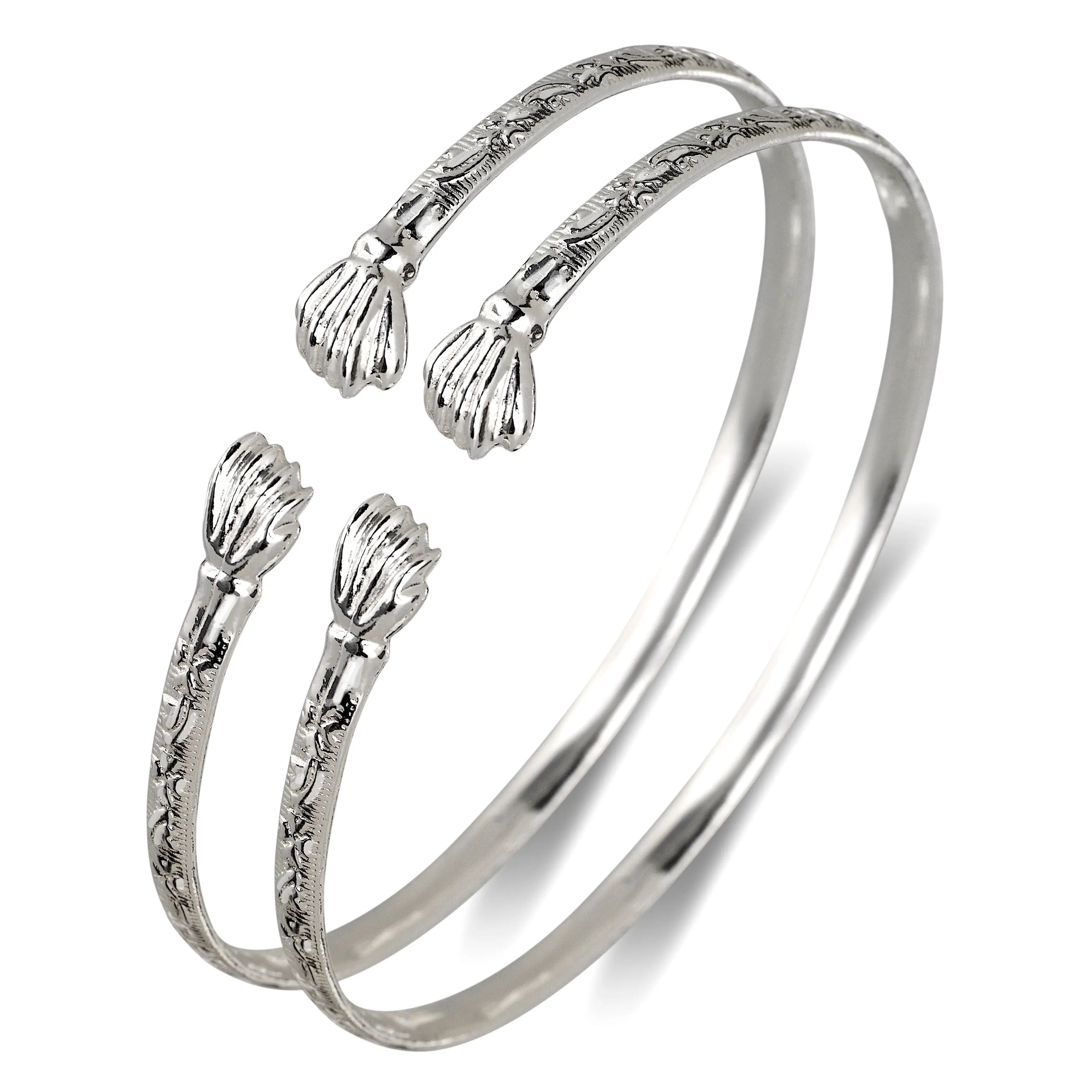 BETTER JEWELRY .925 Sterling Silver West Indian Bangles with Flat Fist Ends, 1-Pair Personalized Couples Bracelets, Personalized Couples Bracelet, Caribbean