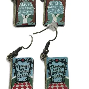 Alice’s Adventures In Wonderland Book Charm  Oxidized Brass Earrings