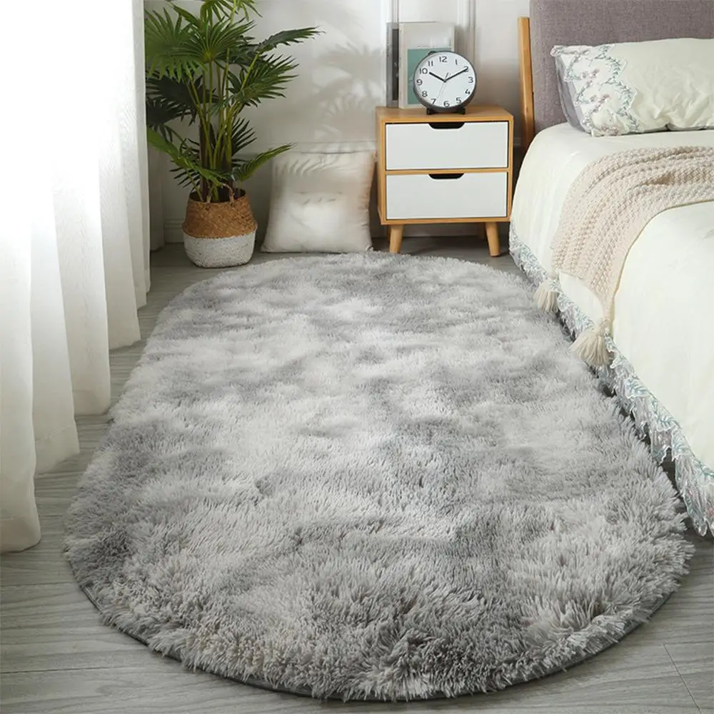 1 Piece Nordic Style Faux Fur Carpet, Oval Shaped Soft Floor Carpet, Non-slip Thick Rug For Home Living Room Bedroom Decor