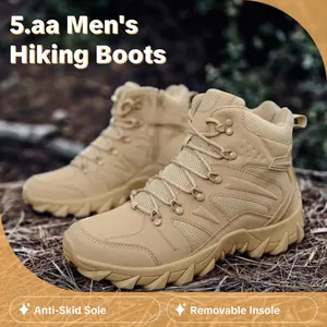 5.AA Men's All-Season All-Terrain Multifunctional High-Top Military Boots with Side Zipper – Round Toe, Lightweight, Breathabland Non-Slip Hiking Shoes, Suitable for Outdoor Hiking, Exploration, Rock Climbing, Cycling, Camping, and Daily Casual Wear outdo
