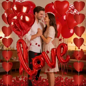 Romantic Love Balloon Set, Aluminum Letter Balloon Chain, Proposal Engagement Party Decor, Luxury Setup Props