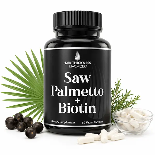Saw Palmetto + Biotin Hair Growth Supplement, 2-in-1 Formula with Natural Saw Palmetto Extract & 10,000mcg Biotin, Vegan DHT Blocker, Supports Stronger, Thicker Hair for Men & Women