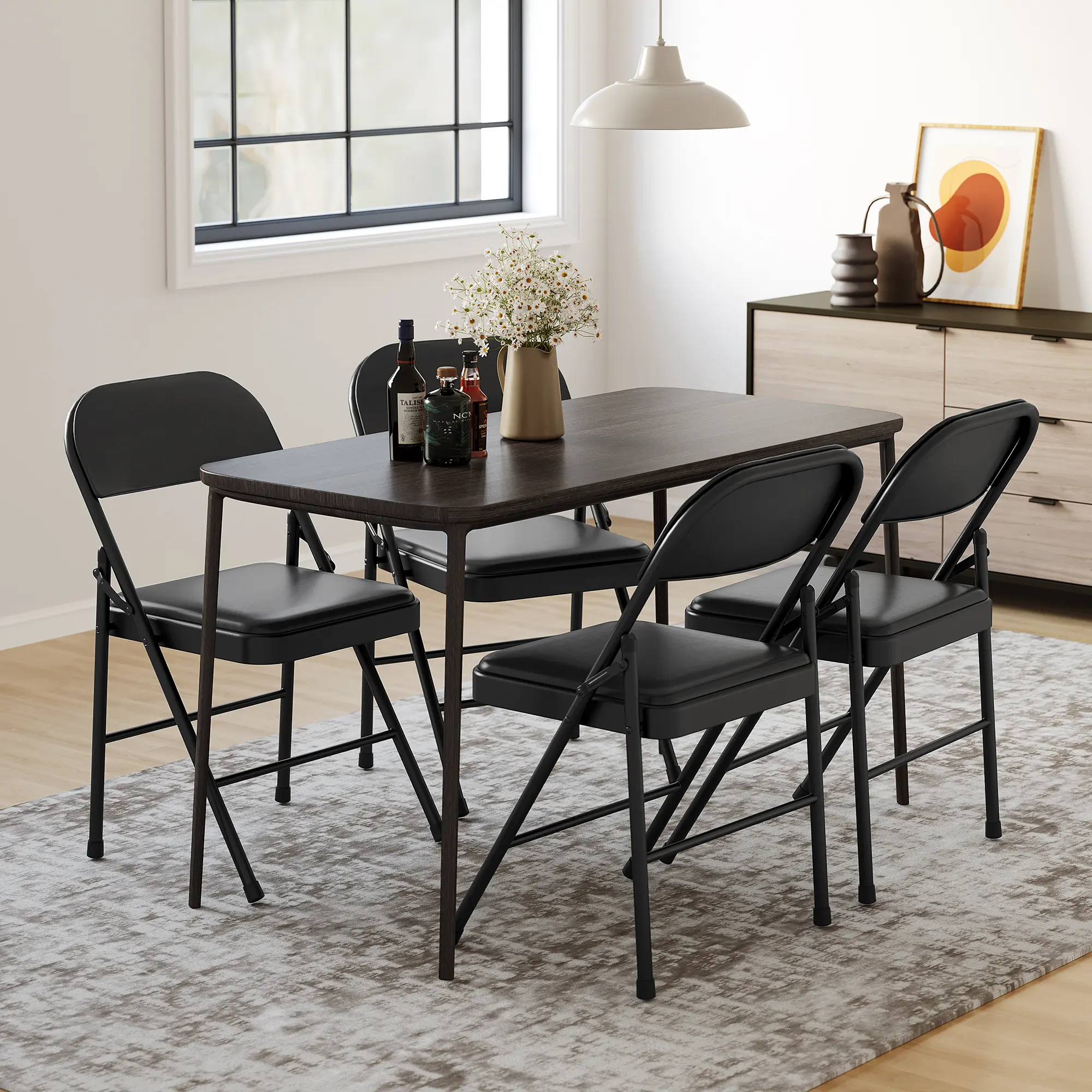 Garvee Upgraded Comfortable Padded Folding Chairs Set of 4 – Sturdy Metal Frame, PU Cushions, 350lb Capacity, Portable and Stackable, Ideal for Dining Room, Home Office, Indoor & Outdoor Events