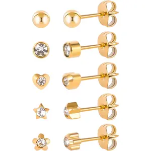 5 Pairs G23 Titanium Ear  Stud Earrings for  Ears, Cubic Zirconia Stud Earrings Set for Ear