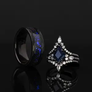 Nightfall - Blue Galaxy Sandstone Ring Set, Matching Rings Set