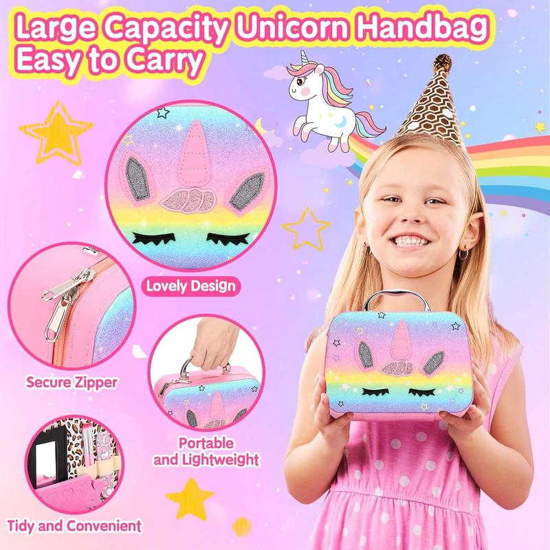 Kids Nail Polish with Press on Nails Set for Girls, Non-Toxic Nail Art Kit with Portable Dryer and Unicorn Case, Cute Stuff Gift Toys for Girls Age 8-12