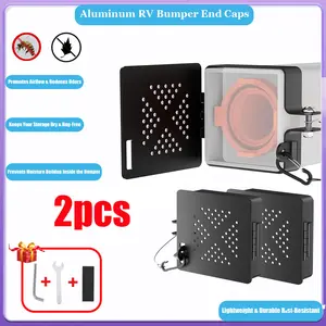 2 Pack-Aluminum RV Bumper End Cap for 4x4 Inch Square Bumpers Plug with Vent Holes, Simplified Camper Sewer Hose Storage Protective Cover with Hinged Door, Trailer Motorhome Outdoor Accessories Parts Truck Stuff Vehicle Tire