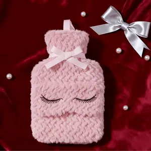 Cute Eyelash Design Eye Mask and Hot Water Bottle Cover Set, Ultra Soft Touch, Perfect Christmas New Year Gift, Sweet and Adorable Style