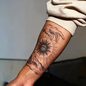 6 large herbal tattoo stickers, including 1 anime element and 5 random styles, lasting 7-15 days, waterproof and abrasion-resistant, realistic effect, suitable for people who are afraid of pain and don't want to get a tattoo