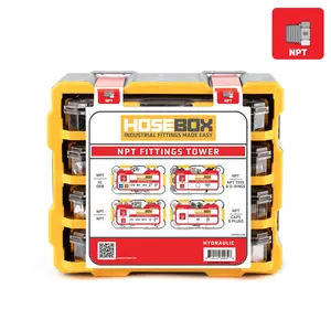 Hosebox NPT Fittings Tower - Heavy-Duty Hydraulic Fitting & Adapter Set for NPT Systems - Complete Set Included - Ideal for Repairs and Maintenance