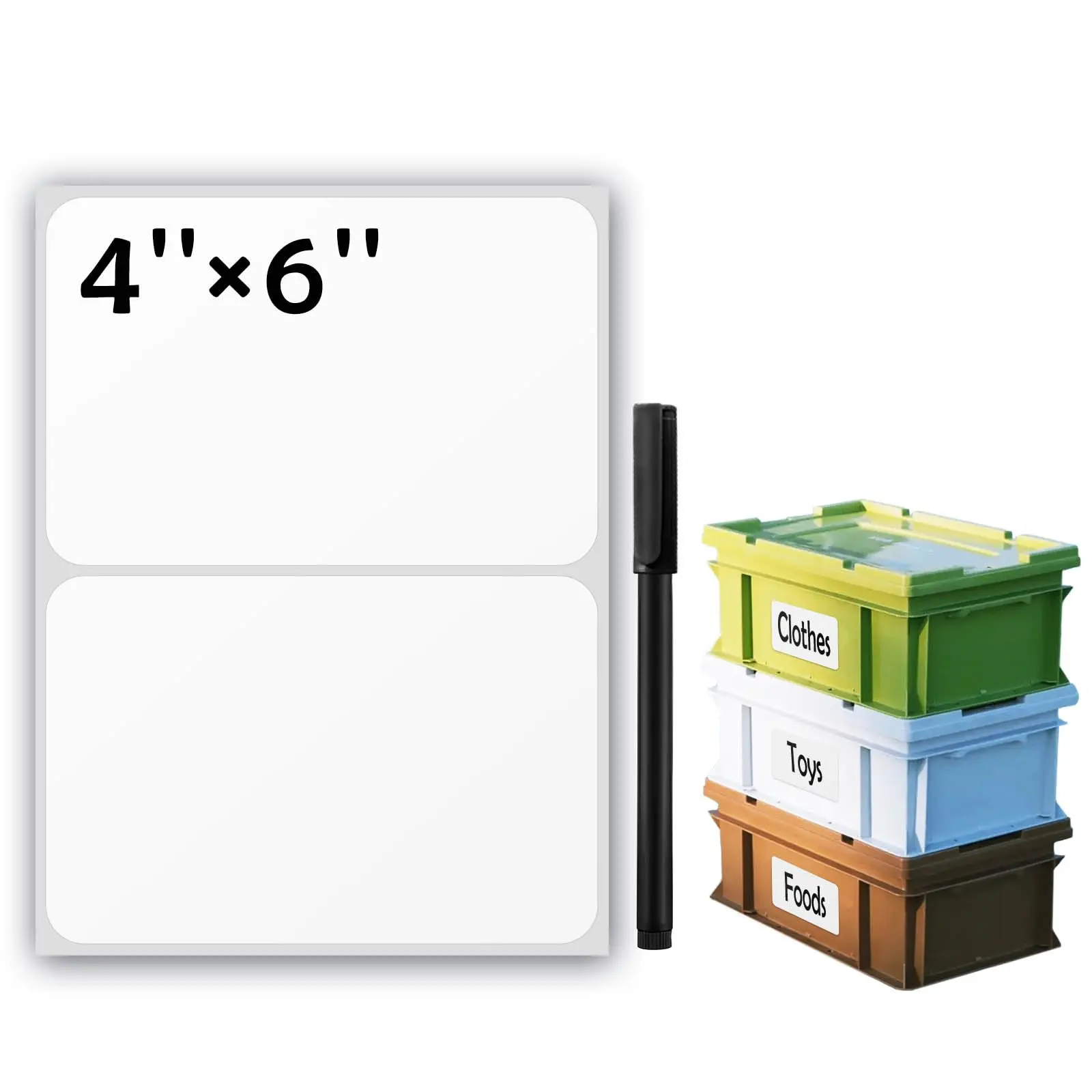 100Pcs Large White Labels for Storage Bins,6x4 Inch Removable Labels,Large Labels for Blank Box,Strong Adhesive Tear Resistant No Residue Blank Labels (White)