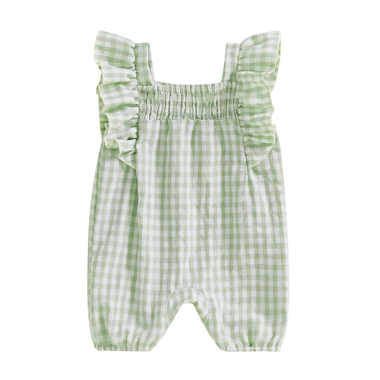 Baby Girl Summer Romper Ruffle Sleeveless Plaid Print Smocked Jumpsuit Infant Outfit